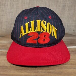 Vintage‎ 90s Davey Allison 28 NASCAR Snapback Hat Black Red Pinstripe Racing Cap